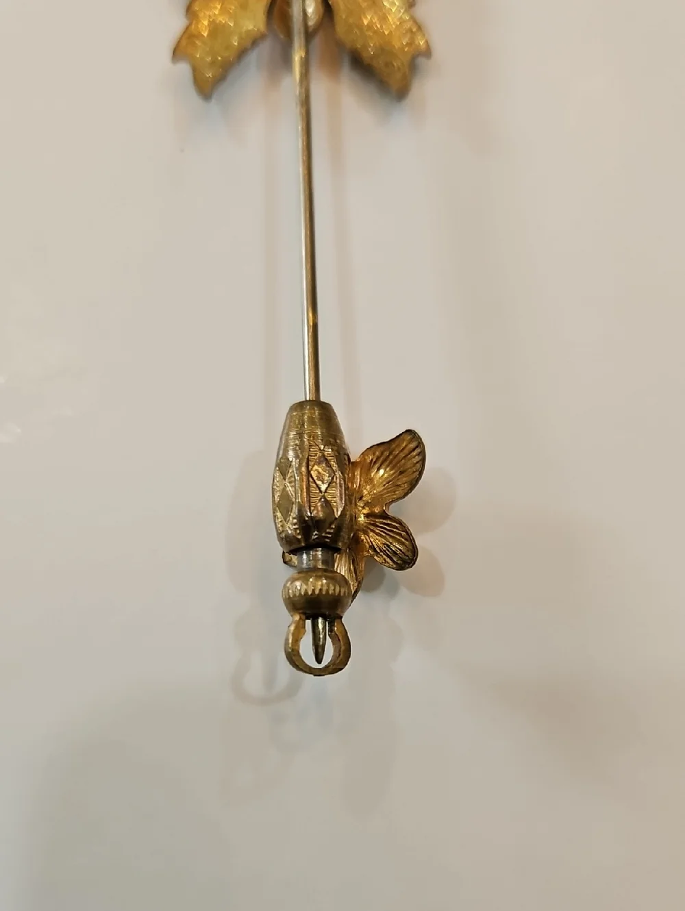 Miriam Haskell Signed Gold Tone Butterfly Hat Pin with Floral Accent Vtg 30s-70s